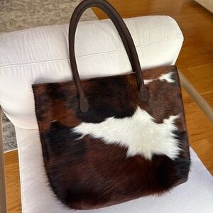 SOLD Real Brown and White Cowhide Tote Bag